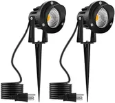 Romwish LED Landscape Spotlights, 10W Outdoor Spotlights for Yard, 3000K Warm White, 120V AC Spot Light with Ground Spike, Waterproof Landscape Lighting for House Garden Lawn Decorative - 2 Pack