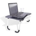 BloxBerry Collapsible Lap Desk - Black Bed Laptop Table, Cup Holder, Storage Tray, Tablet Slot - Work from Home & Online Learning