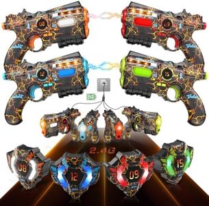 VATOS Rechargeable Laser Tag Set of 4 player - 2.4GHz Data Fully SYNC 4 Gun & 4 Vest Sensors - Cool Birthday Toys & Ideas Laser Tag Gun for Kids Teen Adults for Outdoor Family Activities