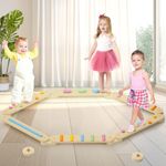 XJD Toddler Balance Beams Stepping Stones for Kids -Indoor or Outdoor Non-Slip Plastic Physical and Sensory Play Equipment, Toddler Obstacle Course Toys for Ages 3+ Years (Natural, 6 St)