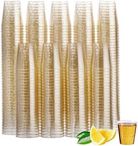 MATANA 300 Vasos de Chupito de Plástico Duro con Brillo Dorado, 30ml - Resistentes y Reutilizables - Cumpleaños, Bodas, Navidad, Barbacoas, Halloween, Fiestas
