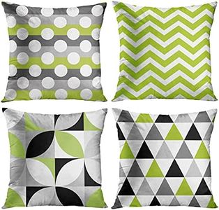 ArtSocket Set of 4 Throw Pillow Covers Green Black Lime Mosaic Pattern Gray Grey White Retro Triangles on Geometric Decorative Pillow Cases Home Decor Square 18x18 Inches Pillowcases