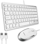 Macally USB Wired Keyboard and Mouse Combo for Mac and PC - Save Space and Enhance Workflow - Aluminum Compact Keyboard with 78 Slim Keys and Quiet Click Mouse - Sleek USB Keyboard and Mouse Wired