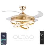 oltao Enigma Gold Modern Chandelier Fan 48" with BLDC Motor, Summer Winter Mode, Dimmable LED Light, Remote and App Control