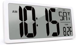 KMMKGG Atomic Clock with Backlight, 14.2" Digital Wall Clock Large Display, Battery Operated Digital Alarm Clock with Day, Date & Temperature, Count Up Down Timer Clock for Home, Office