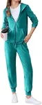 HOTOUCH Velour Lounge Sets for Women's Set Velvet Hoodie Velour Track_Suit Jogging Suits Malachite Green, XX-Large