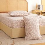 Story@Home King Size Air Cotton Bedsheet 240 TC Fitted Sheet with 2 Pillow Covers, Soft & Durable Bed Sheet for King Bed (270 x 250 cm, Floral Print, Purple & Off White)