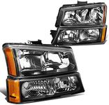 DNA Motoring HL-OH-CS03-4P-BK-AM Black Amber Headlights Compatible with 2003-2006 Silverado Avalanche