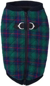 Gooby Fashion Vest Check Dog Jacket - Green Check, X-Large - Warm Zip Up Bomber Vest Dual D Ring Leash - Winter Water Resistant Small Dog Sweater