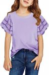 blibean Girl Fashion Cotton Shirts Summer Tops 4-15 Years Old, A Purple, 14-15 Years