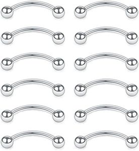 SCERRING 12PCS Stainless Steel Curved Barbell Eyebrow Tragus Helix Ear Belly Lip Ring Body Piercing Jewelry with Balls 16G 6mm