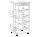 HOMCOM Rolling Kitchen Cart, Utility Storage Cart with 4 Basket Drawers & Side Racks, Wheels for Dining Room, White