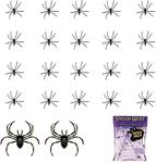 brown leaf Small Black Fake Spooky Plastic Spider With 300 sq. ft. Web Spider For Halloween Horror Scary Party Decoration (240 Mini Spider With Web Spider)