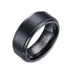 Black Wedding Rings for Men, Men Tungsten Ring Custom Engraved 8MM Brushed Finished Wedding Band Size 7