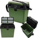 Crystals Fishing Tackle Box with Padded Seat & Straps, Fishing Lure Tackle Box, Fishing Bucket Tackle Storage Trays, Organizer Case Boxes Containers, for Vest Casting Fly Fishing - Green/Black