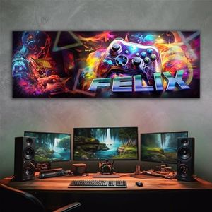 tjapalo® vz61 tableau gamer chambre ado toile prenom personnalisable deco mural chambre garcon deco gaming deco mural chambre ado Poster mural gamer toile gaming (60x20cm)