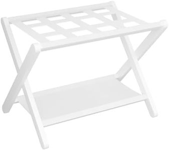 Heybly Luggage Rack, Folding Suitcase Stand with Storage Shelf, Heavy-Duty Luggage Holder for Guest Room Bedroom Hotel, Holds up to 141 lb, White, HLR010W1