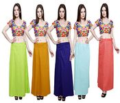 Pistaa's Combo of Women's Parrot Green, Mustard, Royal Blue, Sky Blue and Peach Color Inskirt Saree Petticoats