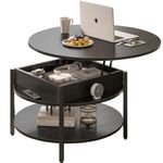 FABATO Round Lift Top Coffee Table with Storage and Hidden Compartment, 68cm Farmhouse Coffee Table for Living Room Reception Room, 2 Tier Small Round Coffee Table Circle Dining Table, Black