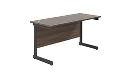 Office Hippo Heavy Duty Rectangular Cantilever Office Desk, Home Office Desk, Office Table + Integrated Cable Ports, PC Desk For Office or Home, 5 Yr Wty - Black Frame/Dark Walnut Top, 120cm x 60cm