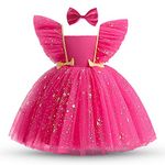 NNJXD Toddler Infant Baby Girl Little Stars Tulle Dress Party Bowknot Tutu Gown 2023 Hot Pink Size(120) 4-5 Years