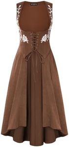 Scarlet Darkness Renaissance Hood Dress for Women Medieval Costume Underbust Pirate Dresses with Pockets Brown Orange L