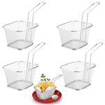 Chip Serving Frying Baskets 4 Pcs Mini Chip Baskets with Handle for Serving, Stainless Steel French Fries Holder Food Presentation Basket for Chips Onion Rings Chicken Table Serving Food