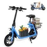 SEHOMY Foldable Scooter Electric for Adults with Adjustable Seat, 2 Wheels Scooters 450W Motor Battery, Lightweight Electric Moped Bicycles for Adult Commuter - 15.5MPH, 20 Mile Range, Blue E Scooter