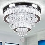 Finktonglan 16" Crystal Ceiling Light, Modern Crystal Chandelier LED 2-Layer K9 Crystal Lamp Semi Flush Mount Chandeliers for Dining Room Bedroom Living Room (6500K White Light)