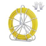 VEVOR Fish Tape Fiberglass, 425 ft, 1/4 inch, Duct Rodder Fishtape Wire Puller, Cable Running Rod with Steel Reel Stand, 3 Pulling Heads, Fishing Tools for Walls and Electrical Conduit, Non-Conductive