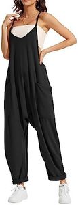 CAIYING Jumpsuit for Women Casual Rompers Sleeveless Loose Stretchy Strap Baggy Overalls Cotton Jumpers with Pockets (as1, alpha, m, regular, regular, Black)