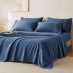 JELLYMONI 400 Thread Count 100% Cotton Sheet Sets, 4 Pieces Extra Soft Bedding Cooling Sheets - 16" Deep Pockets Bed Set (Queen, Prussian Blue)