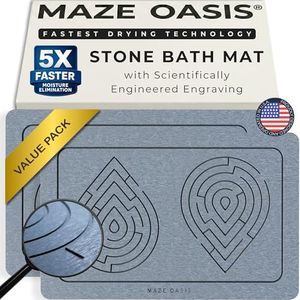 MAZE OASIS - 5X Faster Drying - Premium Stone Bath Mat Set (2 Pack) [3D Rapid-Dry Texture] – Diatomaceous Earth Mats for Bathroom & Stone Kitchen Drying Mat – Non Slip, Absorbent System – Zen Ash