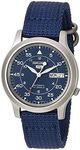 Men's SNK807 SEIKO 5 Automatic Stainless Steel Watch with Blue Canvas Band, Blue/Silver, 37 mm, 腕時計