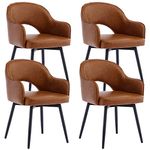 DUOMAY Swivel Dining Arm Chair Set of 4 PU Leather Upholstered Side Chair Modern Accent Guest Chair Home Office Desk Chair for Dining Room Living Room Office, Brown