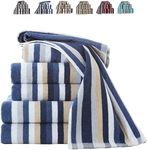 TheWhiteWater – 100% Natural Cotton HAND – BATH – BEACH Towel & Bathroom Sheets – (Blue – Bale Set of 4) – Stripe Design – 6 Threads Combed Stripe 550 GSM (Bale set of 4, Blue)