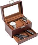 ProCase Watch Box for Men, 3 Slot Watch Display Case with Drawer, Mens Watch Case With Glass Lid, 2-Layer Jewelry and Watch Storage Watch Holder Organizer for Men Women -3 Slot, Espresso