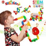 ZoZoplay STEM Toys Tube Locks 72 Piece Tubular Pipes & Spouts & Joints & Whistles Learning Educational Building Block Set with Wheels Gift for Boys Girls