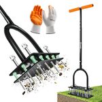 Saker Lawn Aerator Tool, Lawn Aerator with 15 Iron Spikes, Automatic Leaf and Dirt Cleaning with Spring-Loaded Design, Metal Manual Aerator for Loosening Soil Aerating Patio, Yard, Garden