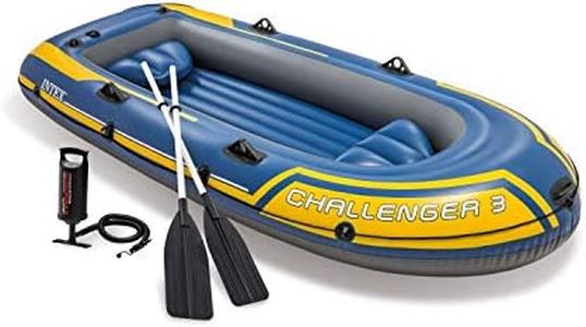 INTEX 68370EP Challenger 3 Inflatable Boat Set: includes Deluxe 54in Aluminum Oars and High-Output-Pump – Triple Air Chambers – Welded Oar Locks – 3-Person – 704lb Weight Capacity
