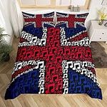 UK Flag Bedding Set Music Notes Flag Comforter Cover for Kids Boys Girls Teens United Kingdom Flag Duvet Cover Blue Red and White Breathable Double Size