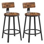 VASAGLE Bar Stools Set of 2, Kitchen Breakfast Bar Chairs, with Backrest, Steel Frame, 62.5 cm Tall Seat, Easy Assembly, Industrial Style, Rustic Brown and Black LBC076B01