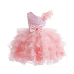 Miipat Girls Pageant Party Dress Ruffle Flower Kids Wedding Ball Gown Sequin Formal Princess Dress(Pink,4-5T)