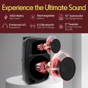 Pyle Portable PA Karaoke Speaker with Bluetooth, 8" Subwoofer, Mic & LED