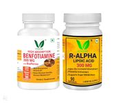 VitaRuhe R-Alpha Lipoic Acid 300mg & Benfotiamine 300mg - Pack of 2 Bottles Combo, Antioxidant Support & Neuropathic Health, 90 Capsules Each