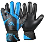 Malker Goalkeeper Gloves Football Gloves with Super Grip Palms Non-slip Abrasion-resistant Latex Palm Double Layer Wristband Protection Soccer Goalie Glove for Kids Youth Adult Blue Size 8