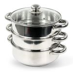 New 3PC Stainless Steel Steamer Cooker Pot Set PAN Cook Food Glass LIDS COOKWARE