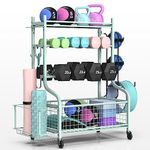 Mythinglogic Dumbbell Rack, Home Gym Storage, Weight Rack for Dumbbells, Yoga Rack, Kettlebells and Yoga Mat Storage, Gym Storage Rack, Workout Equipment Storage for Fitness and Exercise, Green