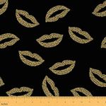 Kiss Upholstery Fabric for Chairs Feminine Red Lips Fabric by The Yard Lipstick Print Sexy Mouth Decor Decorative Fabric for Upholstery and Home DIY Projects 10 Yards (L920*W150cm) Gold Black