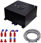 15 Gallon Fuel Cell 60L Universal Gas Tank with Level Sender & 6AN Fuel Line Kit,Aluminum Polished Racing Street Drift Strip Fuel Tank with Quick Release Fuel Cap,Black